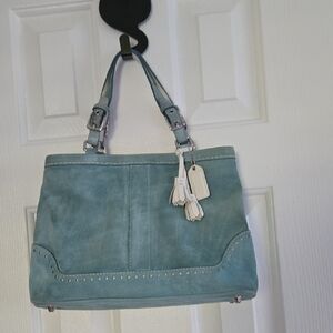 Vintage Coach (2003) Sky Blue/White Suede Shoulder Bag